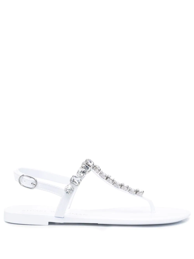 Stuart Weitzman Pearl Crystal-embellished Jelly Thong Sandals In White
