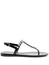 Stuart Weitzman Goldie Faux Pearl-embellished Rubber Slingback Sandals In 黑色