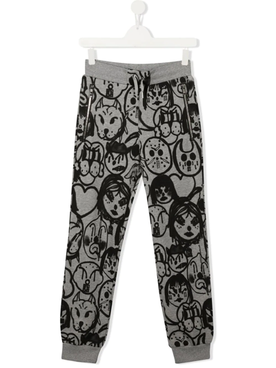 Givenchy Graphic Print Cotton Track Trousers In 灰色