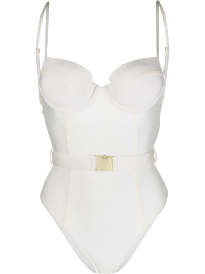 Noire Swimwear Belted Sweetheart Swimsuit In Neutrals