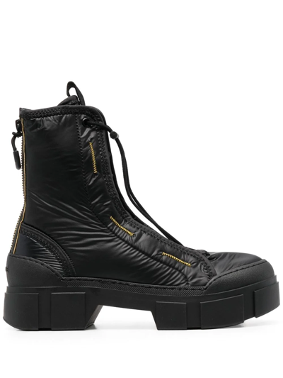 Vic Matie Roccia Combat Boots In Technical Black Fabric In 黑色