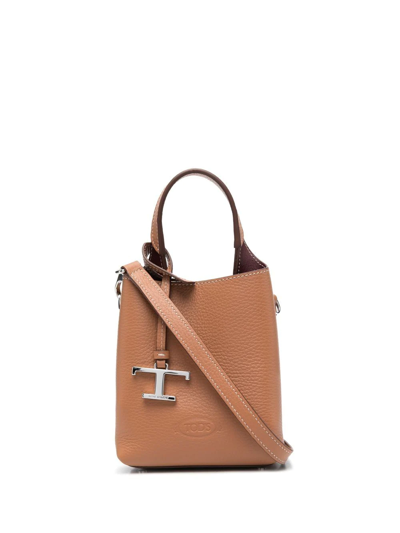 Tod's Logo-plaque Tote Bag In Brown