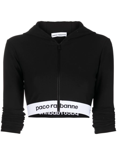 Paco Rabanne Logo Hem Cropped Hooded Jacket In Black