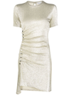 Rabanne Asymmetric Ruched Lamé Mini Dress In 金色