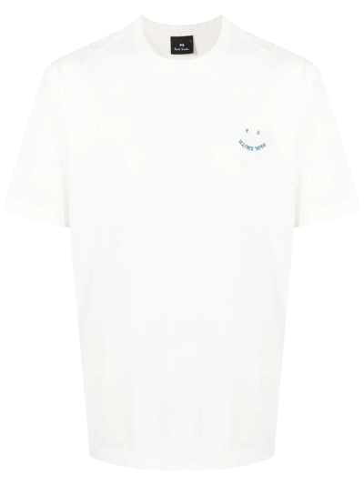 Ps By Paul Smith Embroidered-logo Organic Cotton T-shirt In White