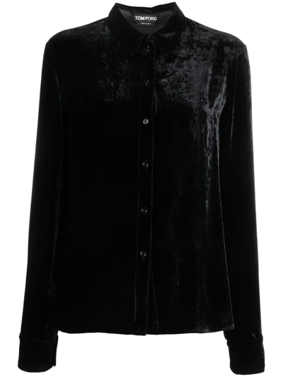 Tom Ford Velvet Buttoned Fitted Shirt In Black
