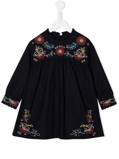 Chloé Babies' Floral-embroidered Cotton Dress In Blue
