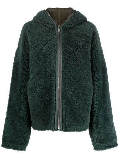Rick Owens Shearling Sealed Windbreaker Jacket In Green