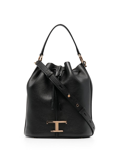 Tod's Logo-charm Leather Bucket Bag In Black