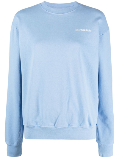 Sporty And Rich Drink More Water Relaxed-fit Cotton-jersey Sweatshirt In Light Blue