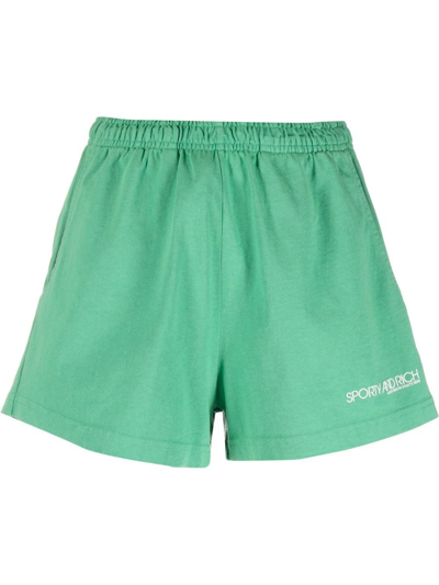 Sporty And Rich Rizzoli Logo-print Mid-rise Cotton Shorts In Green