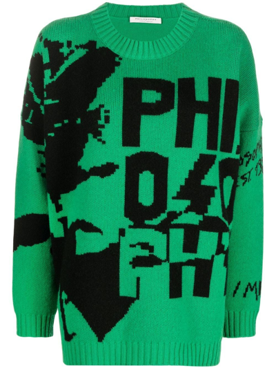 Philosophy Di Lorenzo Serafini Sweater Oversize Philosophy Graffiti In Virgin Wool In Verde