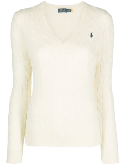 Polo Ralph Lauren Kimberly Polo Pony Cable-knit Jumper In Beige