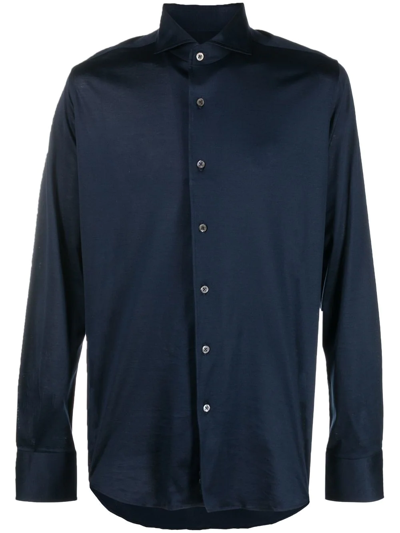 Canali Stretch-cotton Poplin Shirt In Midnight Blue