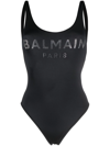 Balmain Black Logo Strass One-piece Swimsuit