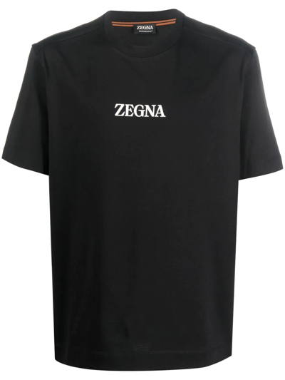 Zegna Black Jersey T-shirt With Classic Crew Neckline
