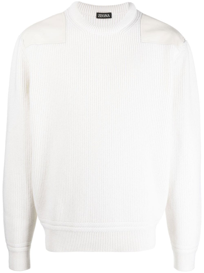 Zegna Ribbed-knit Wool-blend Sweater In White