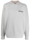 Zegna Rubberized Logo Crewneck Sweatshirt In 灰色