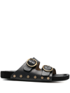 Isabel Marant Lennyo Studded Leather Slide Sandals In 黑色
