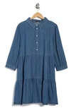 TOMMY HILFIGER RUFFLE HEM CHAMBRAY SHIRT DRESS