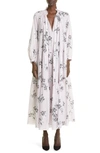 ADAM LIPPES TIERED ROSE PRINT LONG SLEEVE COTTON VOILE DRESS
