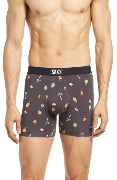 Saxx Vibe Tropical Print Performance Boxer Briefs In Hot Tropic- Black