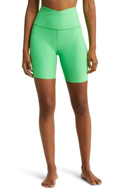 Beyond Yoga At Your Leisure Space Dye High Waist Bike Shorts In Honeydew Pop Heather