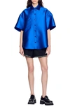 Sandro June Satin Short-sleeve Button-down Shirt In Electric Blue