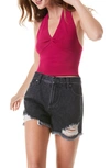 Alice And Olivia Womens Cropped Tank Halter Top In Raspberry