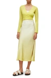 Allsaints Two Piece Merino Wool Wrap Cardigan & Ombre Slip Dress In Sunny Lime