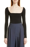 Vince Square Neck Long Sleeve Stretch Cotton Knit Top In Black-001blk
