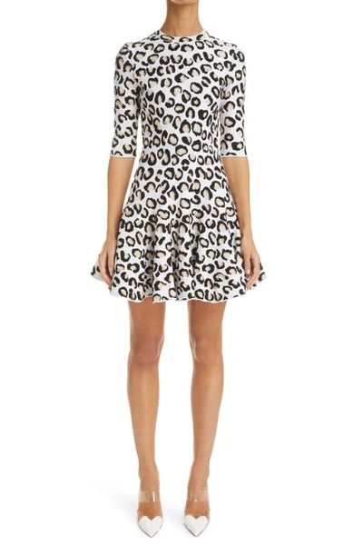 Alaïa Leopard Knit Elbow-sleeve Mini Dress In White