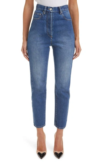 Alaïa High Waist Back Dart Straight Leg Jeans In Bleu Jeans