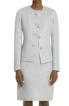 St John Metallilc Glitter Knit Jacket In Pale Blue Gold