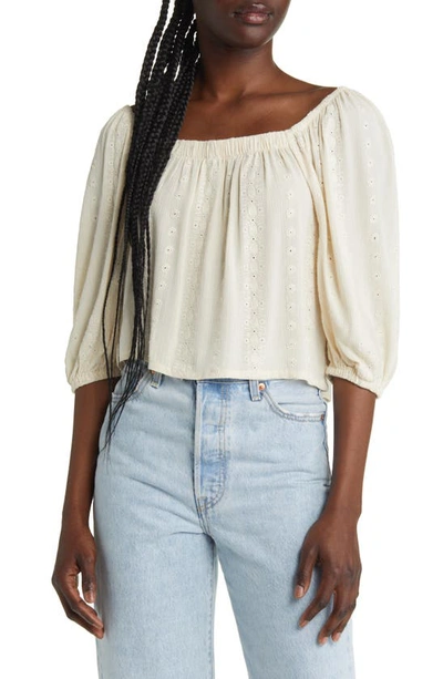 Bb Dakota By Steve Madden Puff Off Embroidered Crop Top In Unbleached