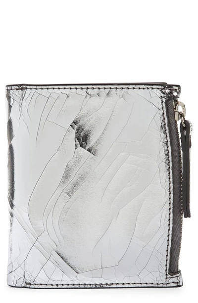 Maison Margiela Silver Metallic Cracked Leather Cardholder In Grey