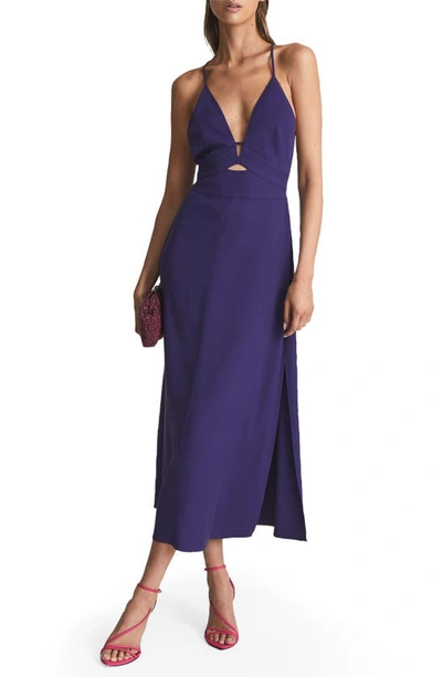 Reiss Ellis Plunge Neck Cutout Midi Dress In Purple