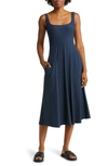 Beyond Yoga Featherweight Square Neck Midi Dress In Nocturnal Navy
