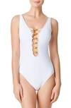 Bleu By Rod Beattie Kore Beaded Lace Down Mio One-piece Swimsuit In White
