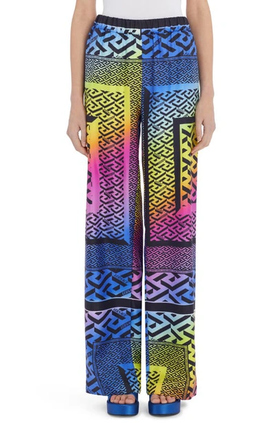 Versace Rainbow Greca Signature Straight-leg Silk Twill Pants In Multicolor