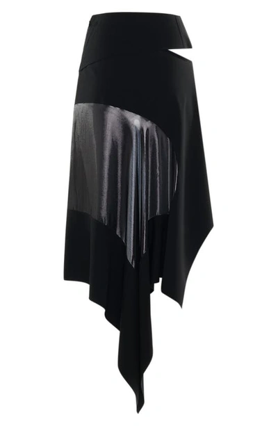Mugler Silk Blend Satin Asymmetrical Mini Skirt In Black Black