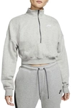 Nike Sportswear Essential Women's Fleece Long-sleeve Crop Top In Dark Grey Heather,white