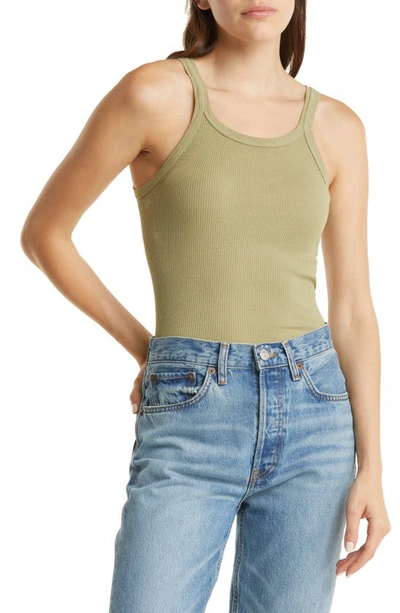 Re/done Khaki Hanes Edition Ribbed Tank Top In Sage