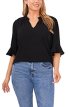 Cece Split Neck Blouse In Rich Black