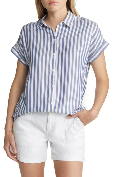 Beachlunchlounge Spencer Striped Short Sleeve Camp Shirt In Sailor Blue