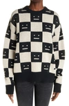 Acne Studios Face Logo Checkerboard Wool Knit Crewneck Sweater In Multi-colour