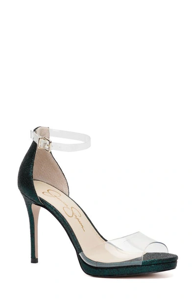 Jessica Simpson Women's Daisile Ankle Strap Heeled Sandals Women's Shoes In Clear/ Emerald