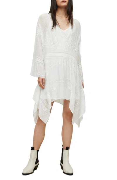 Allsaints Dawn Embroidered Asymmetric Dress In Off White