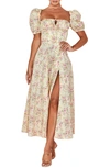 House Of Cb Tallulah Floral-print Cotton-blend Midi Dress In Lemon Floral
