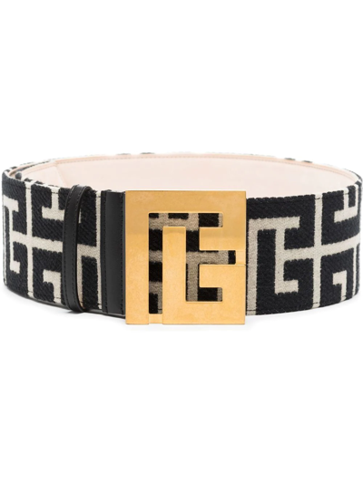 Balmain Maxi Monogram Jacquard Buckle Belt In Black